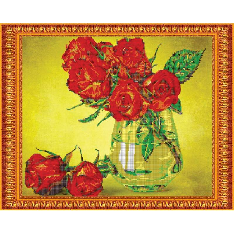 «Светлица» набор для вышивания бисером №394 «Алые розы» бисер Чехия 38x48см