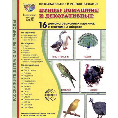 Книги для дошкольников (4-6 лет), книга Птицы домашние и декоративные. Учебное издание. (16 демонстрационных картинок с текстом)