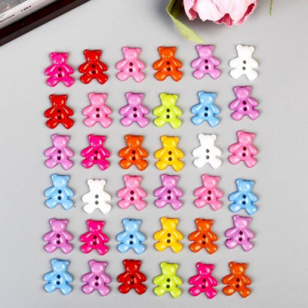 Пуговицы пластик для творчества 2 прокола 'Мишки' набор 36 шт 1,6х1,9 см