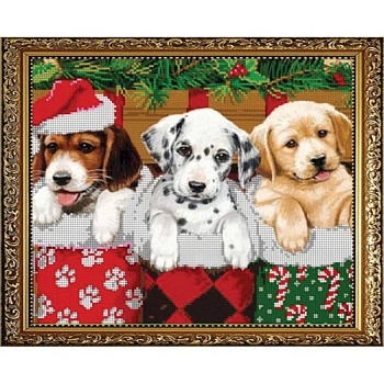 'Новогодние щенки' 30x24см набор для вышивания чешским бисером 'Вышивочка' ВЛ-039