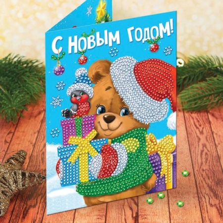 Книги для самых маленьких (0-3 года), книга Алмазная вышивка на открытке «Мишка», 21x15 см + емкость, стержень с клеевой подушечкой. Набор для творчества