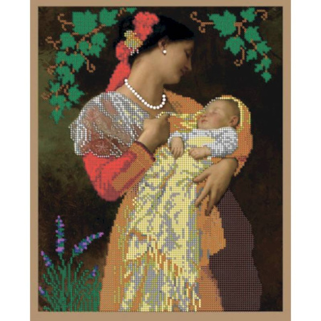 'Мать с младенцем' 24x30см набор на атласе для вышивания чешским бисером 'Вышивочка' в коробке ВЛ-057