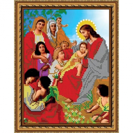 Сказки, книга Набор для вышивания бисером 8437 «Беседа Иисуса с детьми» бисер Чехия 19x24 см