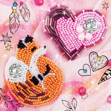 Развлечения. Праздники. Юмор, книга Брошь из фетра, вышивка бисером 'Лиса и сердечко', 2 шт.