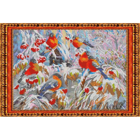 «Светлица» набор для вышивания бисером №123 «Снегири» бисер Чехия 39,7x33,2 см