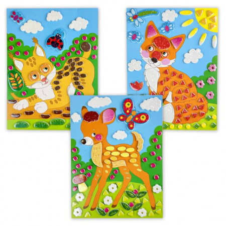 Досуг, творчество и кулинария, книга Разноцветная мозаика 3 в 1 Лисичка. Оленёнок. Рысёнок