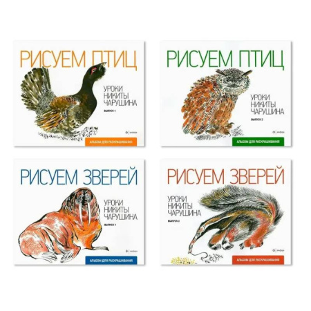 Досуг, творчество и кулинария, книга Комплект из четырех альбомов для раскрашивания 'Уроки Никиты Чарушина'