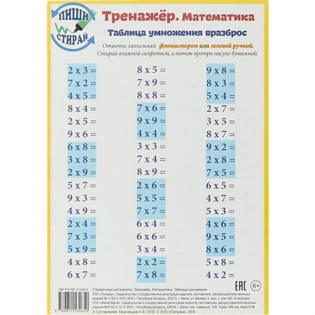 Школьникам и абитуриентам, книга Математика. Таблица умножения. Тренажер, А5